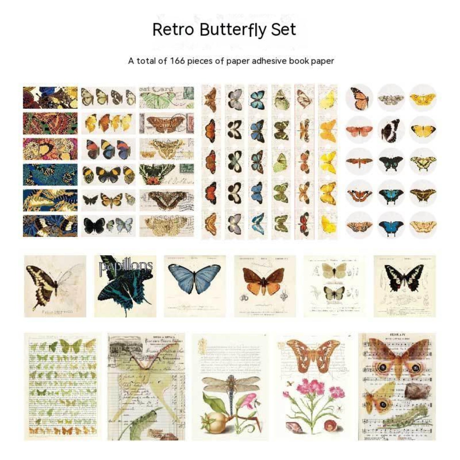 botanical butterfly stickers on a white background
