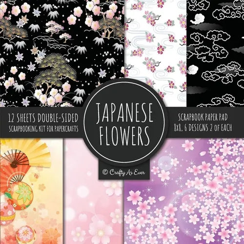 Japanese Flower Decorative Craft Paper Book – 8x8 Double‑Sided Scrapbook & Journaling Sheets