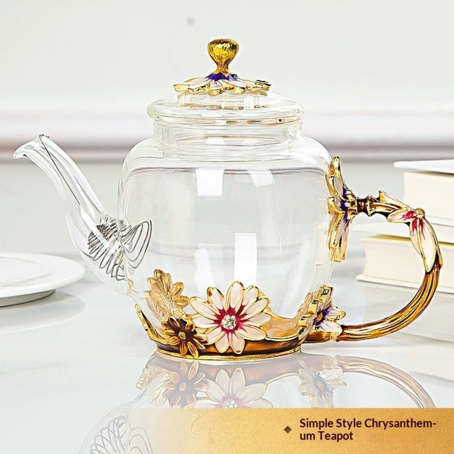 daisy teapot on white background
