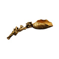 Pure brass lotus leaf tea shovel with a sculpted lotus flower and leaf‑shaped scoop, shown in a golden antique finish