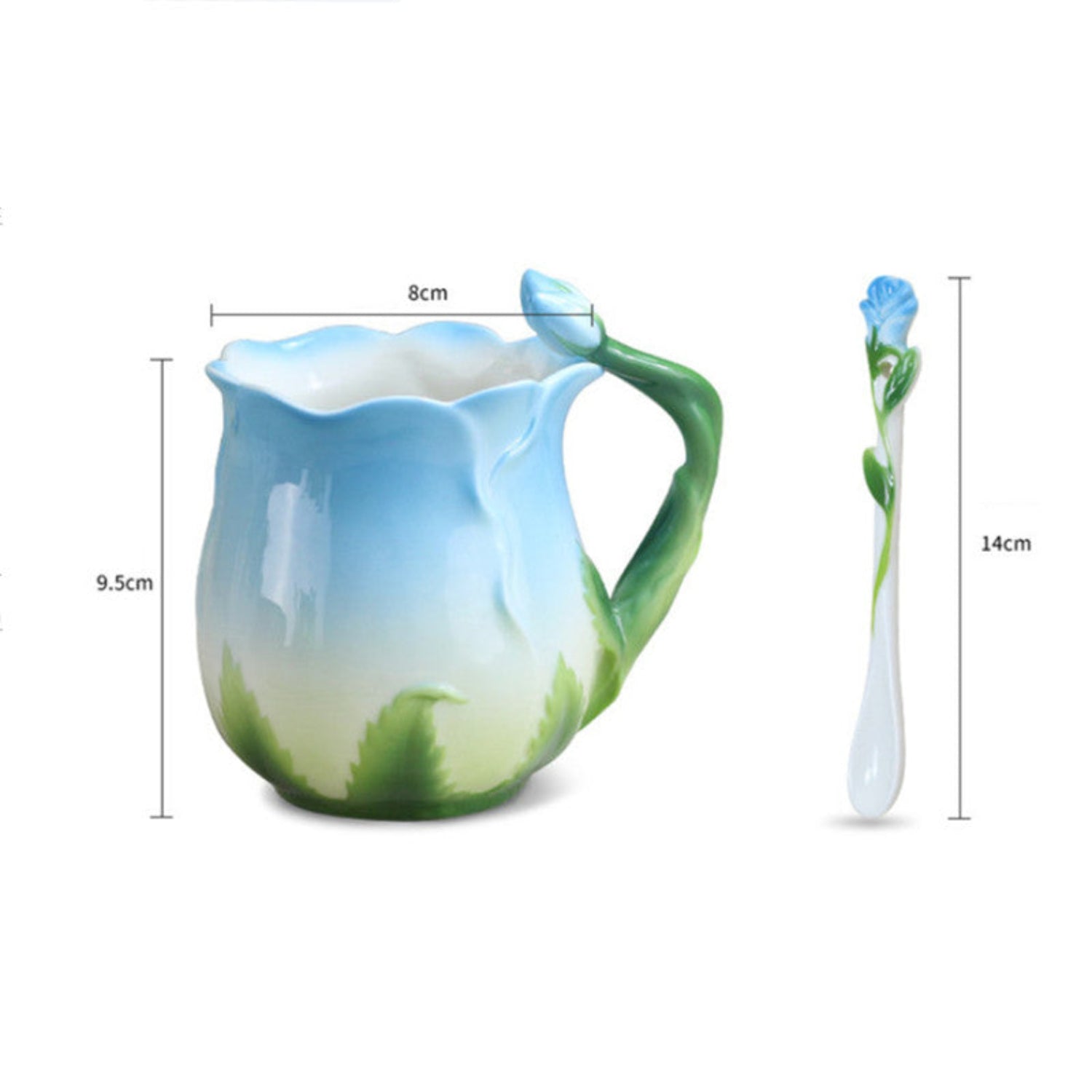 Rose teacup and stirrer on a white background