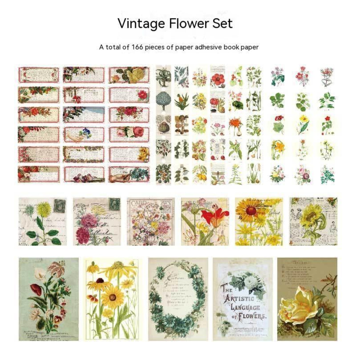 Vintage flower stickers on a white background